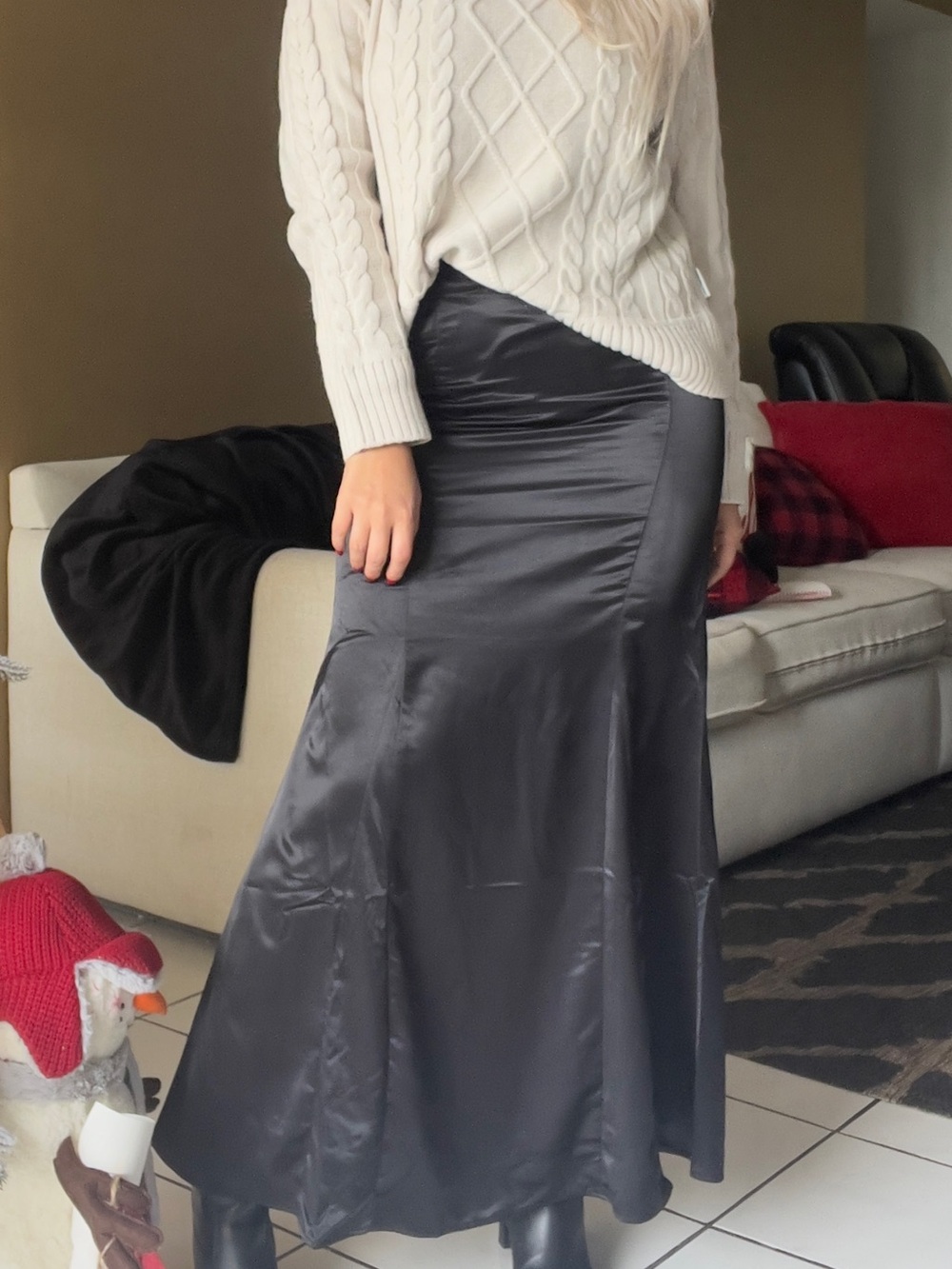 H&M Satin Maxi Skirt in Charcoal Gray